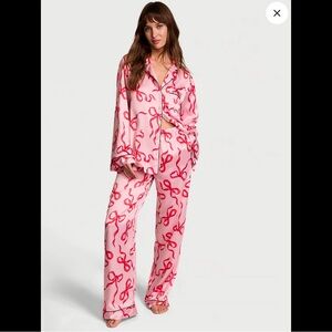 VICTORIA'S SECRET Satin Chalk Rose Pink Bows Pajama Set